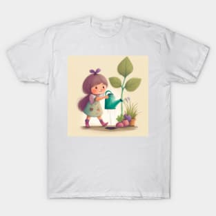 Cute Girl Watering Her Plants T-Shirt